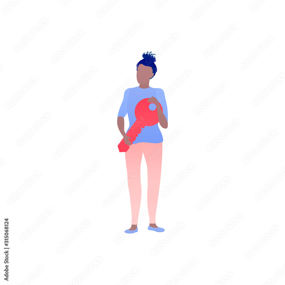 A woman holding giant key. Concept business vector illustration in flat style A woman holding giant key. Concept business vector illustration in flat style