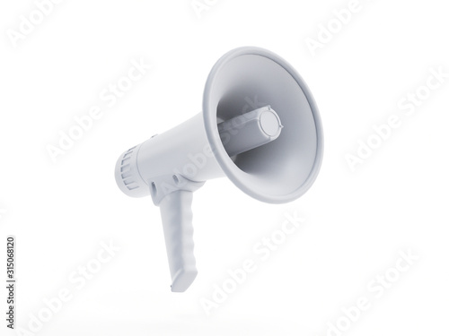 3d rendered object illustration of an abstract white megaphone photo
