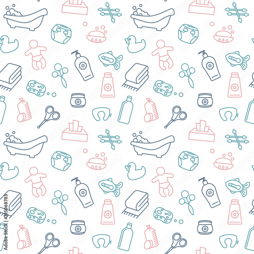 Seamless background on the theme of Baby bathing and care. Seamless background on the theme of Baby bathing and care.