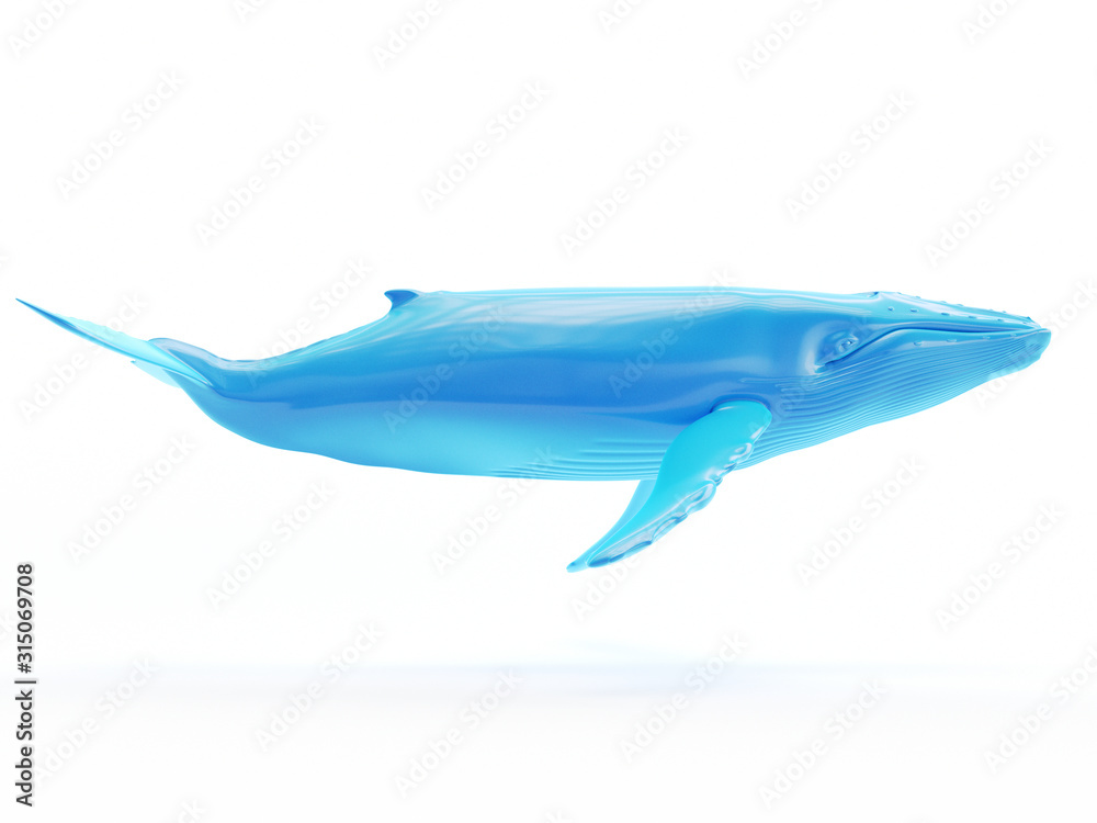 3d rendered object illustration of an abstract blue whale
