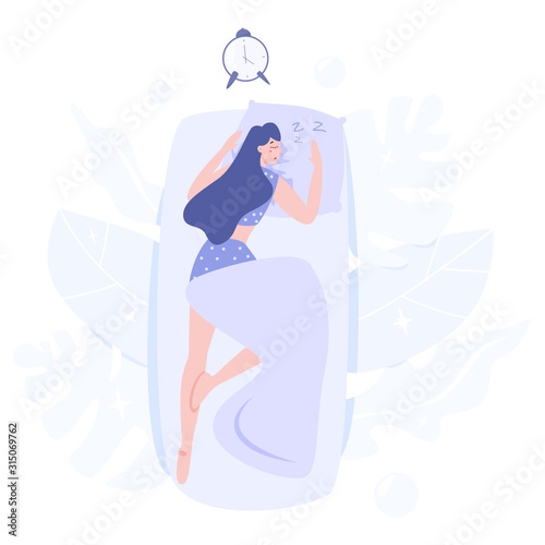 Woman sleeping. Person rest in the bed on the pillow