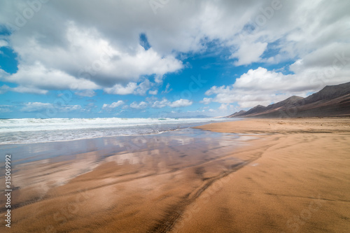 Seascape of Cofete beach in Jandia Natural Park. Fuerteventura