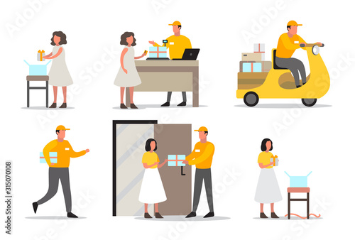 Delivery service concept. Set of delivery man. Collection of courier