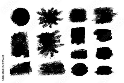 Collection of ink Brush Strokes. Set of vector Grunge Brushes. Dirty textures of banners, boxes, frames and elements.