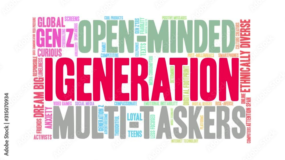 iGeneration animated word cloud on a white background. iGeneration animated word cloud on a white background.