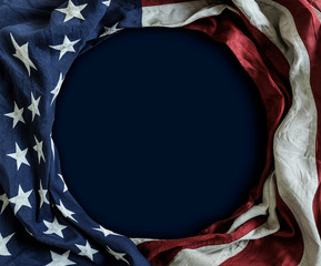 Flag of the United States of America on blue background with copy space