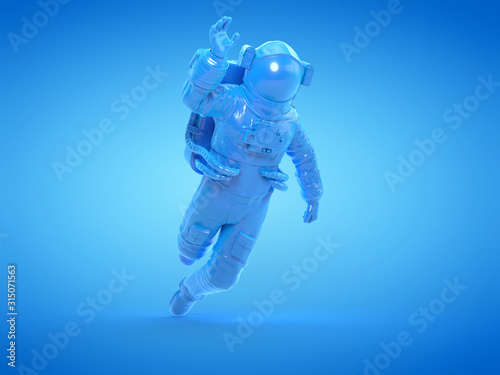 3d rendered object illustration of an abstract blue astronaut