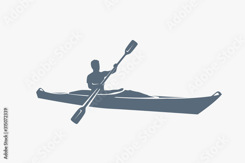 male silhouette on kayak on white