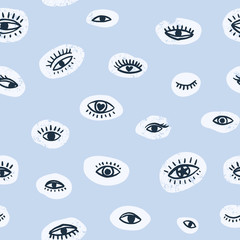 Fototapete Augenmuster Handgezeichnete Augen in Blau  © Utro na more