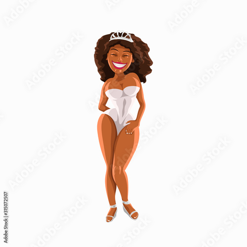 pretty smiling woman in white