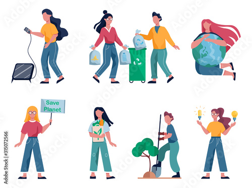 Ecology concept. Idea of recycling, garbage sorting and alternative energy.