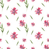 Seamless pattern of watercolor spring pink flowers on a white background. Use for invitations, birthdays, menus