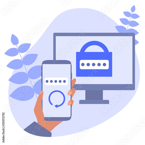 Two-factor authentication mobile app. RSA token mobile app. Cryptosystem for security. Two-factor authentication software. Vector concept illustration.