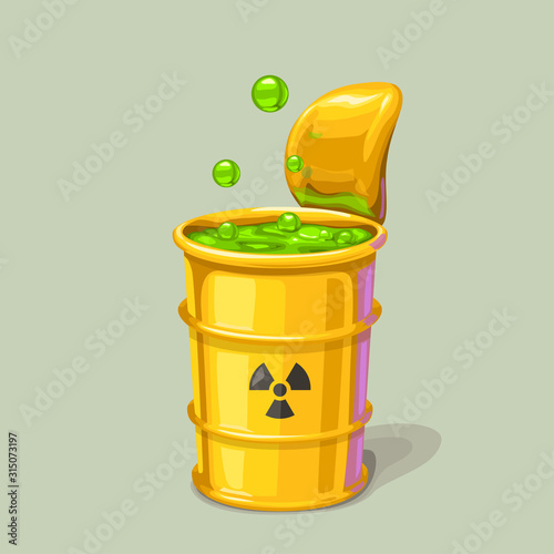 green toxic waste in metal barrel