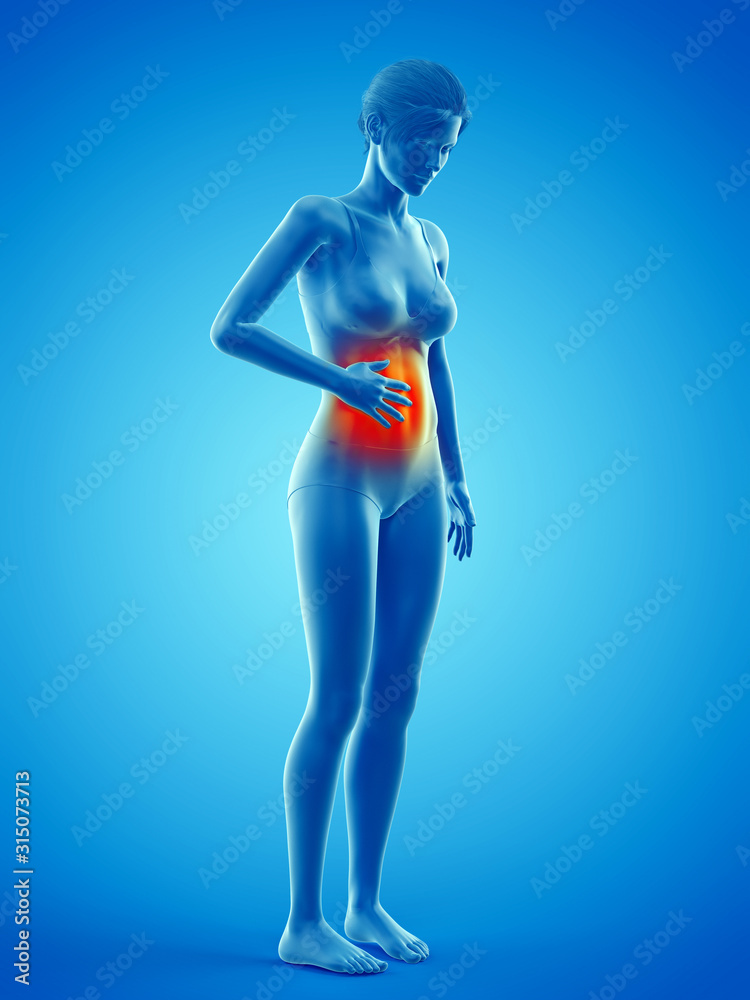 3d rendered medically accurate illustration of a woman having a painful belly 3d rendered medically accurate illustration of a woman having a painful belly