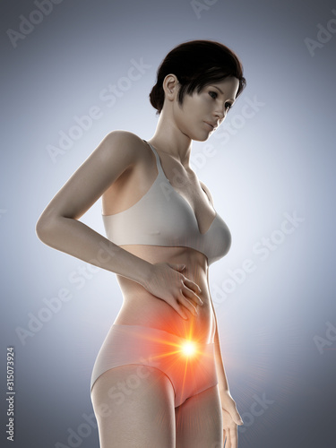 3d rendered medically accurate illustration of a woman having a painful belly