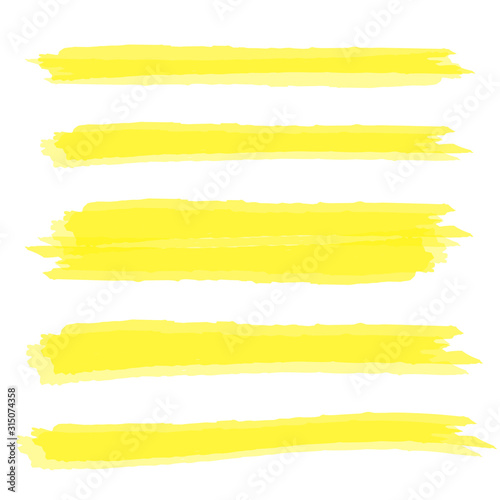 Yellow Highlighter Marker Strokes. Yellow watercolor hand drawn highlight
