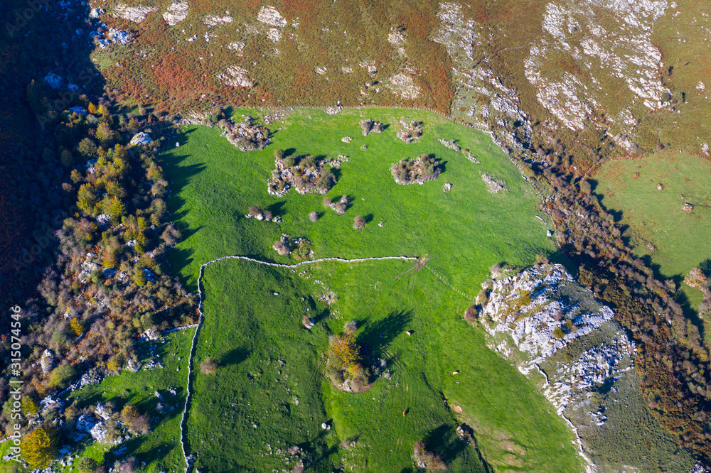 Aerial view, Sierra del Hornijo, San Pedro de Soba, Soba Valley, Valles Pasiegos, Alto Ason, Cantabria, Spain, Europe