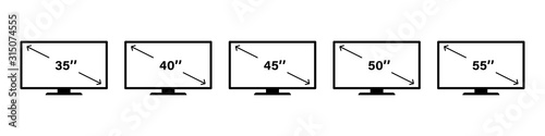 Smart TV vector icon. Set of diagonal sizes screen. Led television display. High resolution. Isolated vector. High quality.