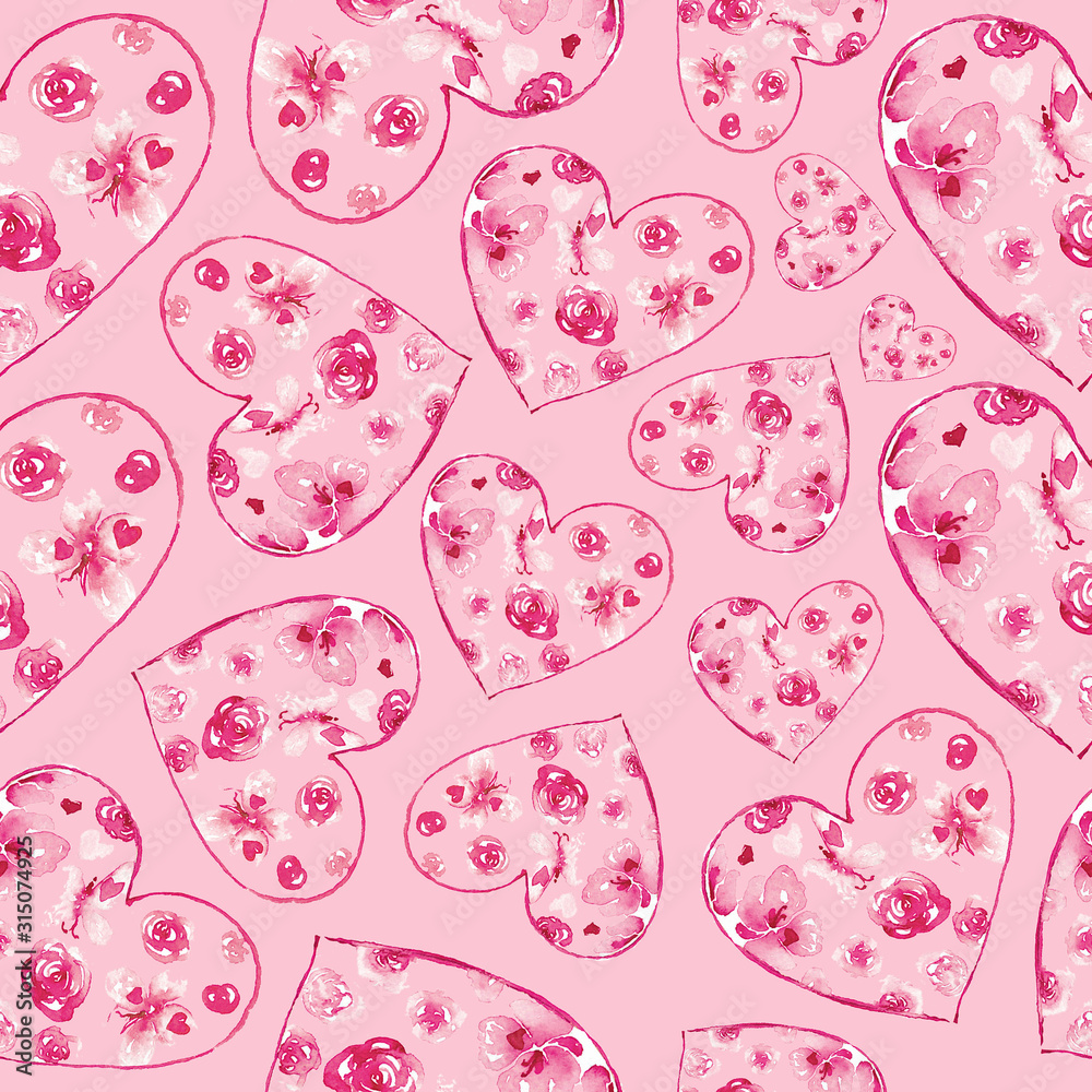 Fototapeta premium Seamless pattern with hand drawn hearts. Creative abstract texture for wrapping, textile, wallpaper.