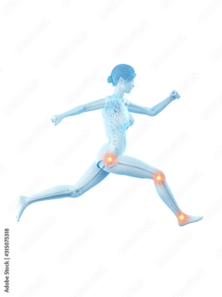 3d rendered medically accurate illustration of a woman having painful joints while running 3d rendered medically accurate illustration of a woman having painful joints while running