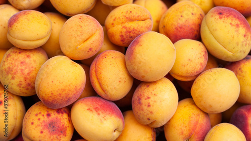 Ripe orange apricots background. Beautiful red orange pattern fruits  healthy organic harvest concept.