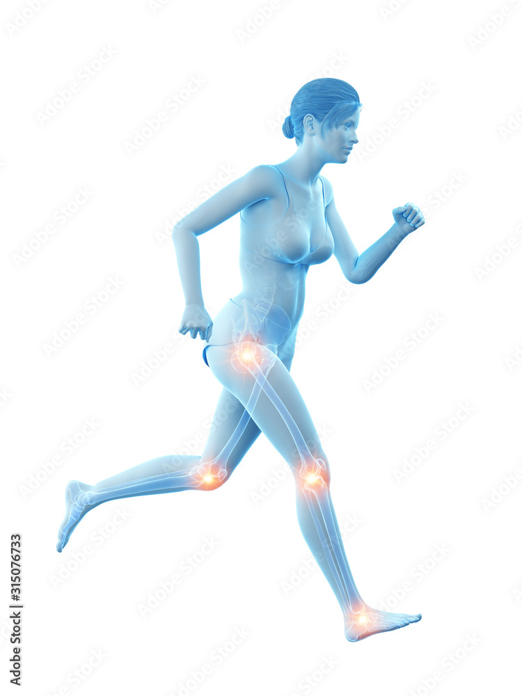 3d rendered medically accurate illustration of a woman having painful joints while running 3d rendered medically accurate illustration of a woman having painful joints while running