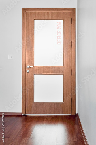 Canvas Print Brown office door with frosted glass