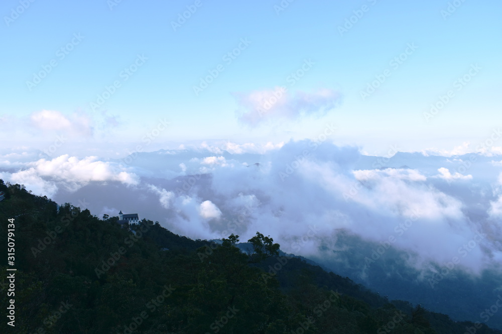 landscape of mountain with mist at Ba Na hills in Vietnam