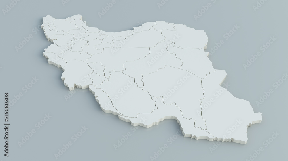 Map of Iran on grey background - 3D Rendering