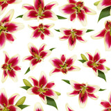 Seamless pattern with lily flowers and green bud