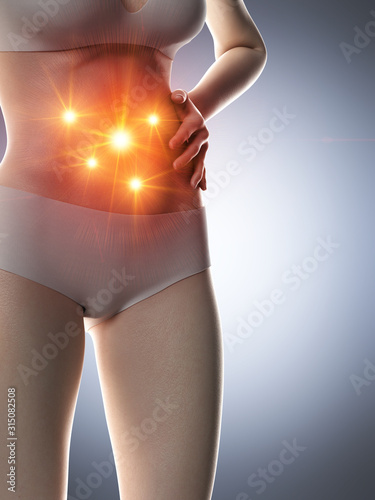 3d rendered medically accurate illustration of a woman having a bellyache