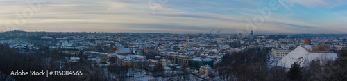 Panorama of Vilnius from a high point on the Hill of the Three Crosses on a winter morning. Lithuania