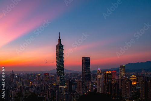 cityscape scene, Taipei 101 tower and other buildings. Taiwan. © Klanarong Chitmung