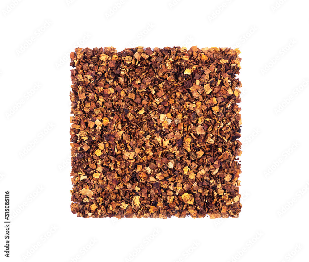 Dried chopped smoking tobacco isolated on white background. Dried chopped smoking tobacco isolated on white background.