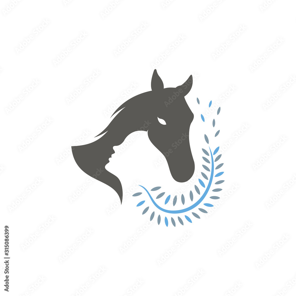 nurse logo of woman horse and leaf vector