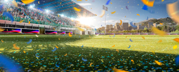 Empty day grand soccer arena in the lights