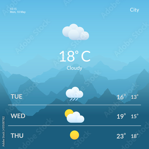Screens with the weather forecast. Meteorology. Design for mobile applications and web sites.
