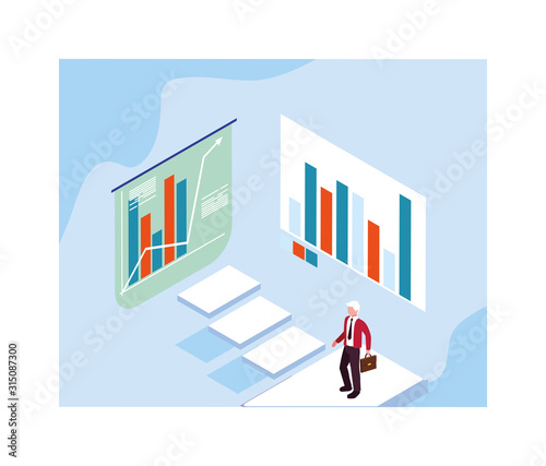 man with graphs in front, business working processes
