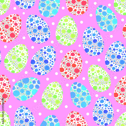 Seamless pattern, backgrounds, textures of multi colored abstract Easter eggs. Watercolor decorative drawing