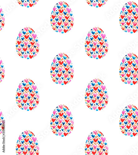 Seamless pattern, backgrounds, textures of multi colored abstract Easter eggs. Watercolor decorative drawing