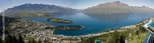 Panorama Queenstown New Zealand. Aerial. Lake Wakatipu.