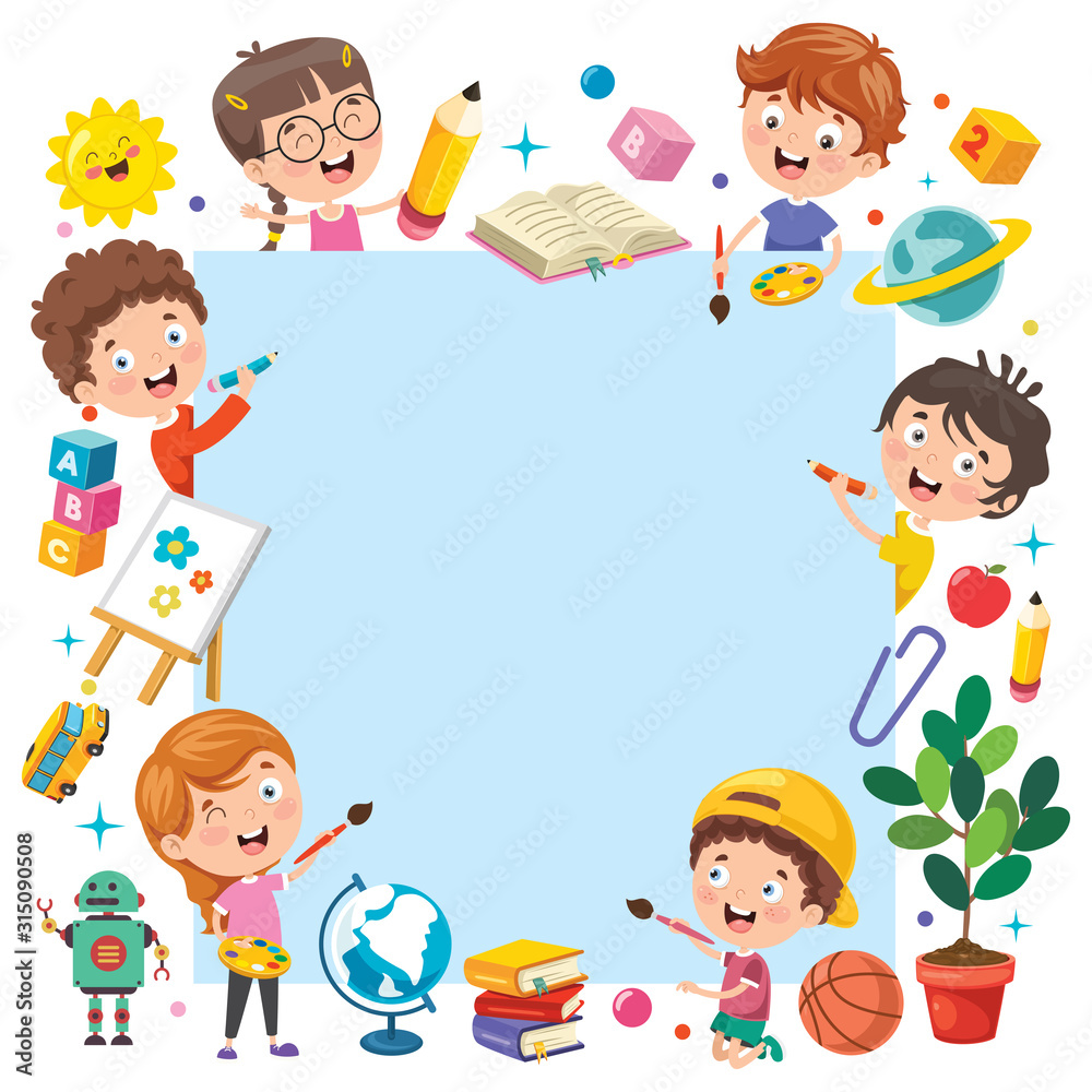 Cartoon Kids With A Frame With Copy Space Cartoon Kids With A Frame With Copy Space