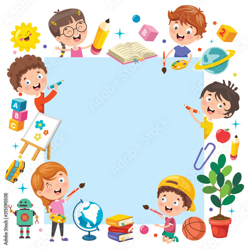Cartoon Kids With A Frame With Copy Space