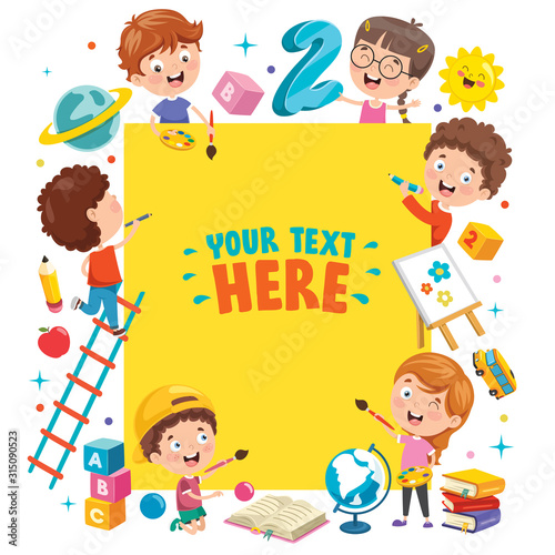 Cartoon Kids With A Frame With Copy Space