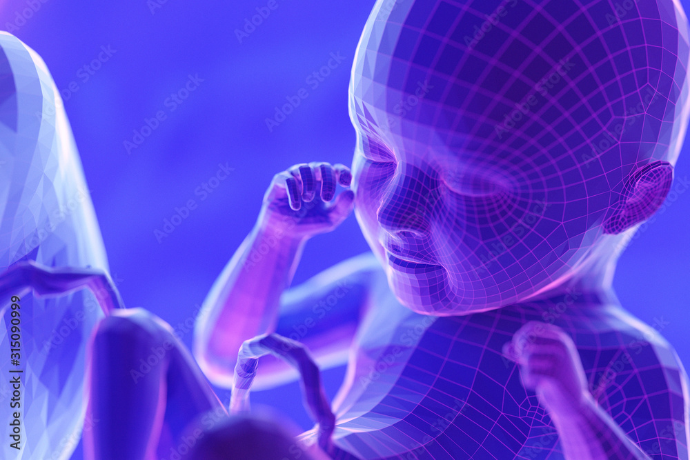 3d rendered abstract illustration of a fetus - week 35