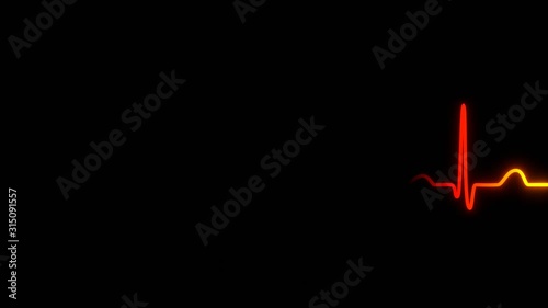 heart rate monitor showing electrocardiogram (ecg) at 60 beats per minute, with a colour gradient curve on a black background, loop, 4k