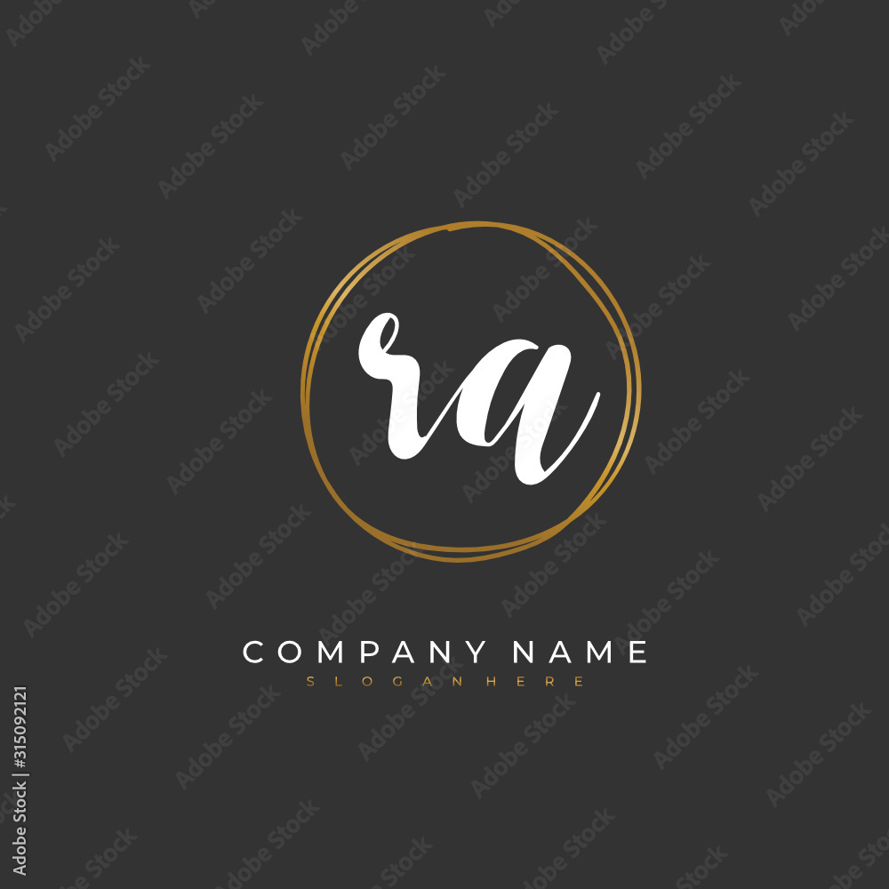 Handwritten initial letter R A RA for identity and logo. Vector logo template with handwriting and signature style.