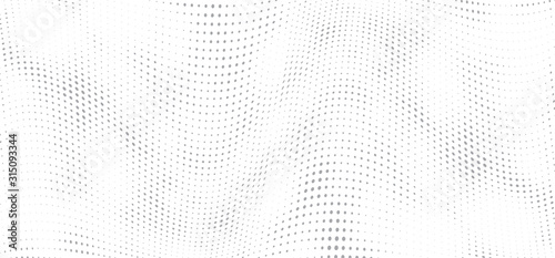 Halftone background. Abstract wave dotted template, grey gradient for poster, wallpaper, music flyer, website and banner. Pop art grunge textured background with dot and circle. Vector illustration.