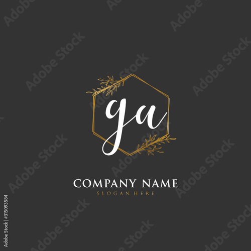 Handwritten initial letter G A GA for identity and logo. Vector logo template with handwriting and signature style.